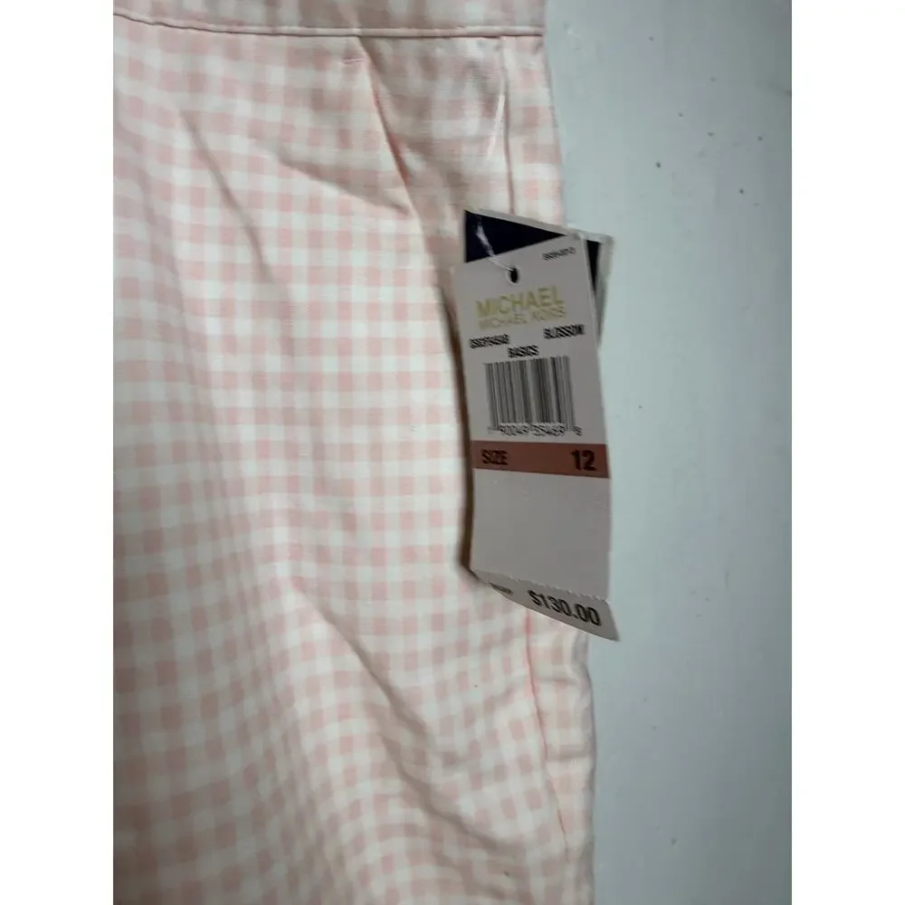 NEW Michael Kors Womens Pink White Gingham Pants Size 12